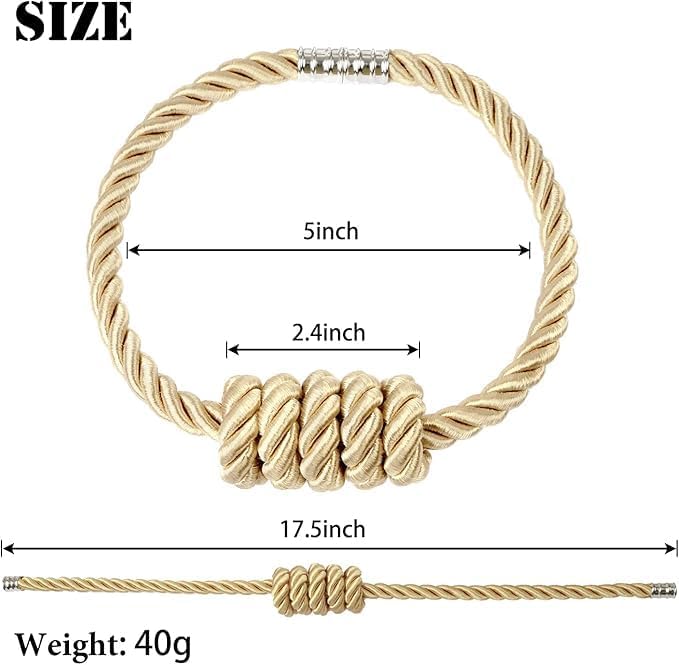 Fenghuangwu 4Pack Magnetic Curtain Tiebacks – Bohemian Style Handmade Woven Tie-Backs for Drapes,Elegant Exquisite Knot Holdbacks,Outdoor Boho & Modern Home Decor（Gold