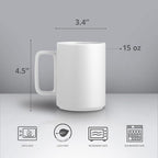 E-liu Porcelain Tea Mugs Coffee Mug Set, Large 15 Ounces Cups for Coffee, Tea, Cocoa, and Mulled Drinks, Set of 6, White