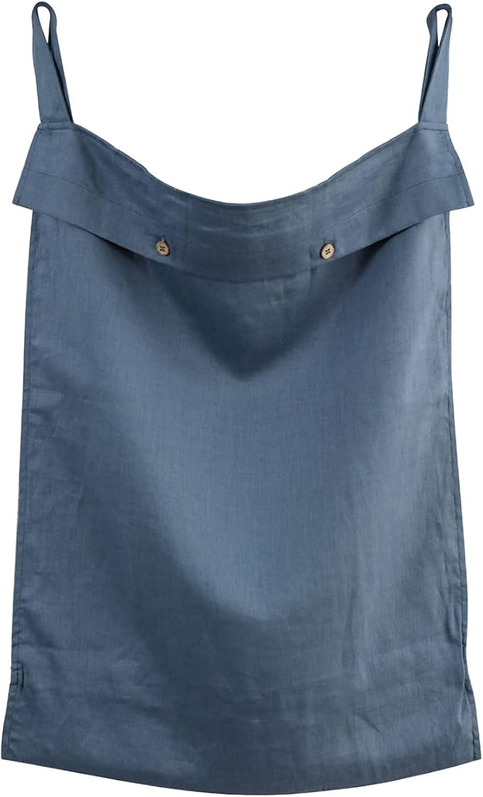 Linen Hanging Laundry Bag, 100% Linen Over The Door Laundry Hamper with Buttons and Zipper, Space Saving Door Hampers for Laundry Dirty Clothes Home Travel, Navy Blue