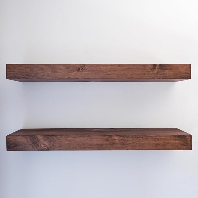 Modern Floating Shelves 3 Inches Thick for Wall, Wide Shelves for Kitchen, Living Room, Bedroom, and Bathroom, Natural Pine Wood, Rustic Wooden Shelf, (Set of 2) (Provincial, 36Lx3Hx6D)