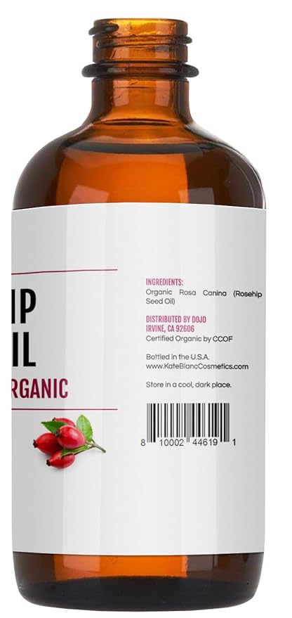 Kate Blanc Cosmetics Rosehip Oil for Face & Softer Glowing Skin (1oz, Organic, Pure, Cold Pressed) Rosehip Seed Face Oil for Facial & Gua Sha Massage