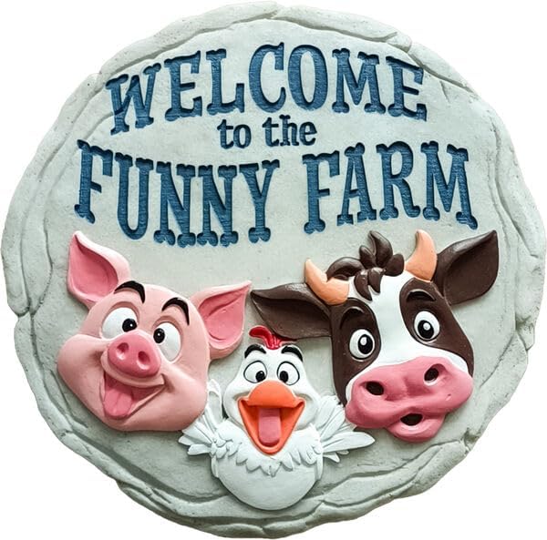 Spoontiques Funny Farm Stepping Stone - Cute Kitschy Decorative Garden Stone for Yard, Patio, Garden or Walkway - Outdoor or Indoor Home Decor