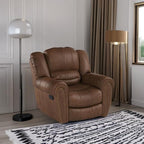 CANMOV Leather Recliner Chair, Classic and Traditional Manual Recliner Chair with Comfortable Arms and Back Single Sofa for Living Room, Nut Brown