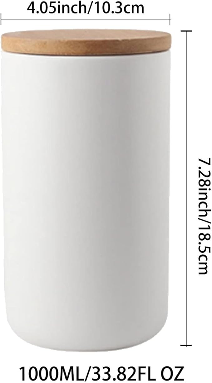 Ceramic Food Storage Jar Canister Modern Design Food Canisters with Airtight Seal Bamboo Lid, Loose Tea Coffee Spice Nuts Snacks Storage Jar Canister (White 33.81oz/1000ml)