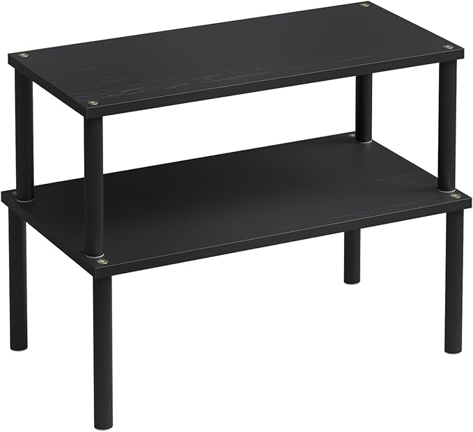 Cabinet Organizer Shelf(Set of 2),Kitchen Counter Shelves,Bamboo Spice Rack Countertop and Cabinet,Stackable Expandable,Large(Black)