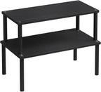 Cabinet Organizer Shelf(Set of 2),Kitchen Counter Shelves,Bamboo Spice Rack Countertop and Cabinet,Stackable Expandable,Large(Black)