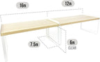 Mitus Shelf Organizer and Storage, Stackable Tiered Wood Cabinet Rack for Countertops, Desktops, Cabinets (Set of 2) 12" and 16" Wide Natural Oak and White