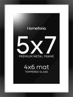 Homeforia 5x7 Picture Frame Black, High End Metal 5 x 7 Black Frames with Mat 4 x 6 for Art, 5x7 Desk Frame Matted to 4x6 inch Photo, 5 by 7 Wall or Tabletop Frames, Tempered Glass, Wall Kit, Set of 1