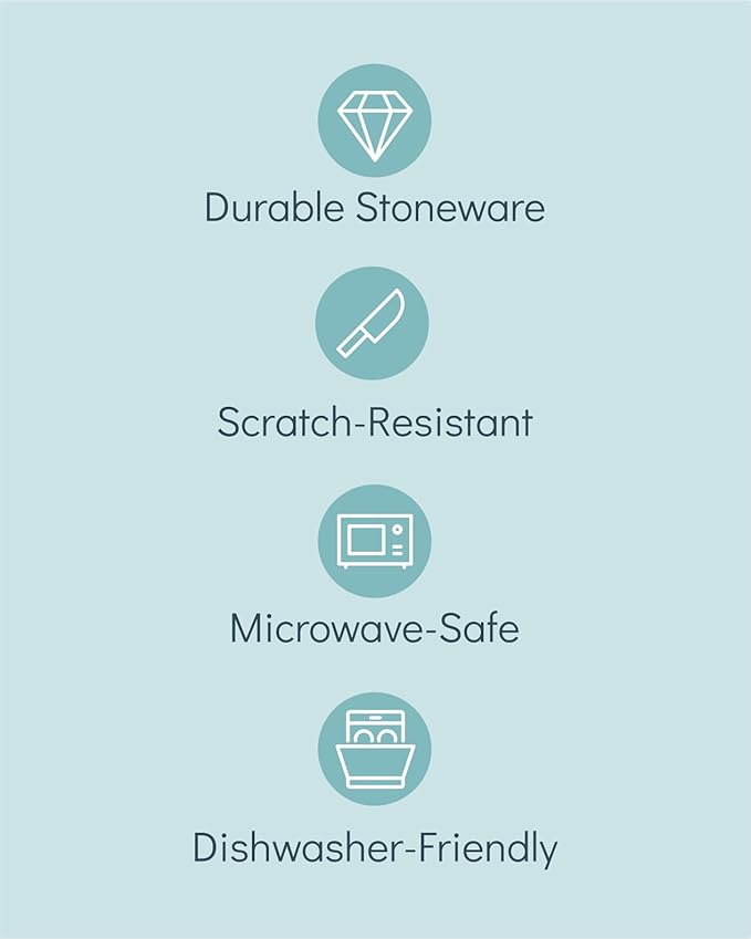 24 Piece Dinnerware Sets for 8 - Modern Style Stoneware Dinnerware Set - Microwave Safe Dinner Plates and Bowls Sets for 8, Ceramic Dish Set, Bowl and Plate Sets for 8, Beige Light Blue Set for 8…