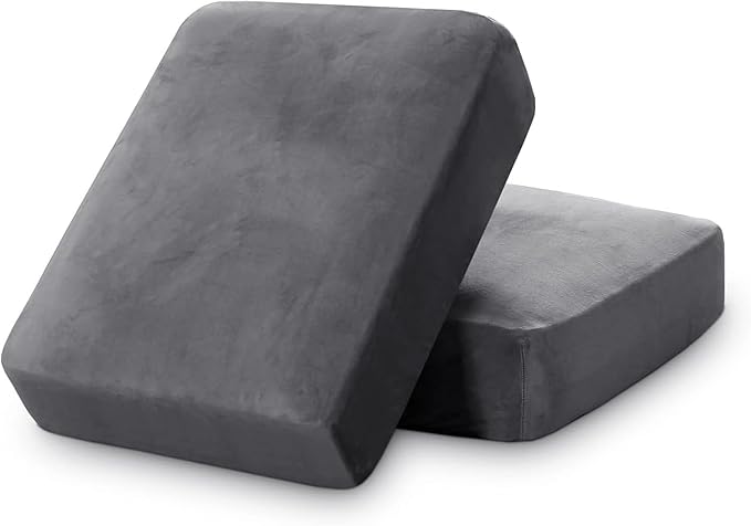PrinceDeco Stretch Velvet Couch Cushion Covers for Individual Cushions Sofa Cushion Cover Seat, Sofa Covers Washable, Couch Seat Cushion Covers for Sectional (2 Pieces, Grey)