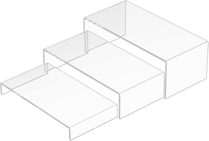 Acrylic Risers Display Stands 3pcs, Rectangular Dessert Table Display Set, Clear Display Shelf for Funko Pop, Collectibles, Retails, Shoes, Plants, Home Decors, Decoration - 7.5''x8''x8.5''