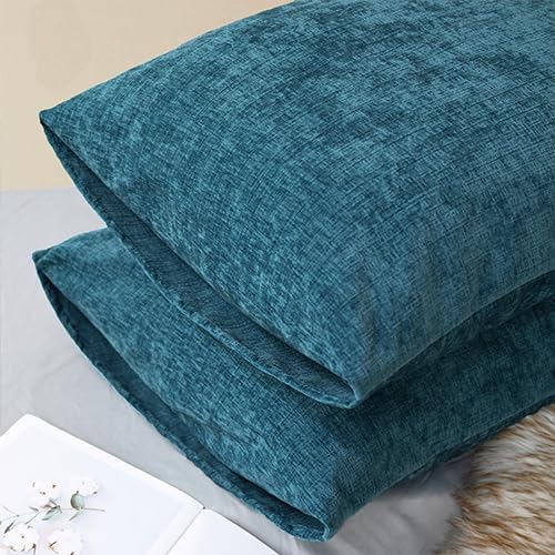 CaliTime Throw Pillow Covers Decorative 20 X 26 Inches Pack of 2 Cozy Chenille Standard Pillow Shams Cases for Couch Sofa Bed Living Room Home Ocean Blue