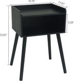MaxSmeo Nightstand, Mid Century Modern Side Table Bedroom with Storage, Small End Bedside Table with Solid Wood Legs for Living Room, Office Small Spaces (Black)