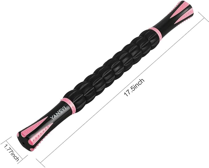 Yansyi Muscle Roller Stick for Athletes - Body Massage Roller Stick - Release Myofascial Trigger Points Reduce Muscle Soreness Tightness Leg Cramps & Back Pain for Physical Therapy & Recovery (Pink)