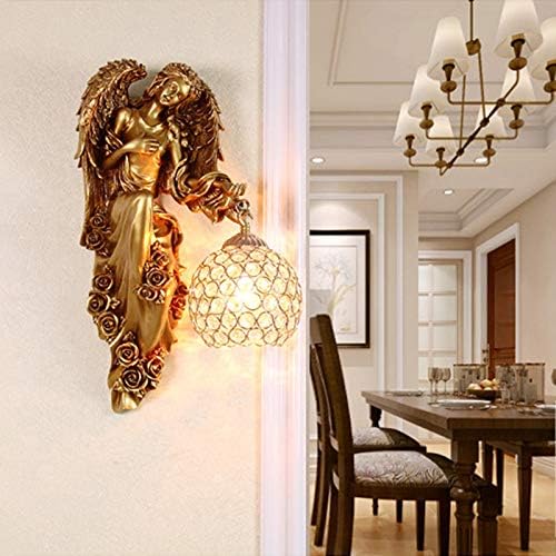 LITFAD Angel Wall Lamp Antique Spherical Sconce Light Decorated Bedside Lamp Clear Crystal 1 Light in Gold LED Wall Light for Bedroom Living Room Hotel - Right