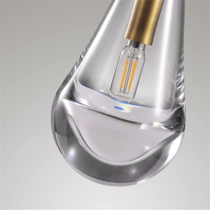Modern Raindrop Pendant Lights, Pendant Lights for Kitchen Island, Brass Rod Dining Room Light Fixture， Clear Solid Raindrop Chandelier, Chandelier for Living Room Hallway, Including Bulb