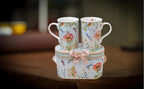 Lightahead Elegant Bone China Two Coffee Mugs Set in Floral Design 10.8 oz Each Cup in Attractive Gift Box