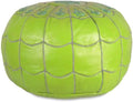 Stuffed Arch Design Moroccan Leather Pouf Ottoman, Handmade, Pre-Filled, 100% Genuine Leather, 14” Height x 22” Diameter – Boho Chic Footstool & Living Room Décor (Lime Green)