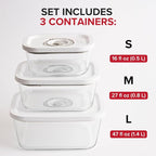 Chef Preserve Glass Vacuum Seal Containers for Food Storage, Made For Compact Vacuum Sealer, 3pcs set [1x Small, 1x Medium, 1x Large] Works With Handheld Vacuum Sealer Machine