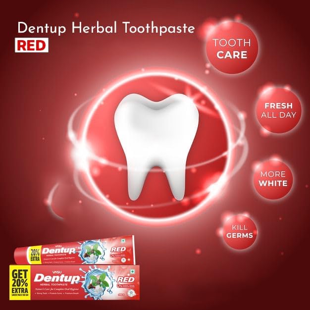 Vasu Dentup RED Herbal Toothpaste - Herbal Oral Care with Clove Oil & Mint - Fluoride-Free Natural Toothpaste for Daily Use - Fights Plaque, Freshens Breath, Soothes Gums - 5.03 fl.oz each (Pack of 2)