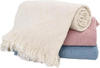 Simple&Opulence 100% Cotton Throw Blanket for Bed, Couch, Boho Luxury Geometric Knit Woven Blanket with Tassels Soft Lightweight Cozy Breathable, Vintage Farmhouse Decoration for All-Season(White)