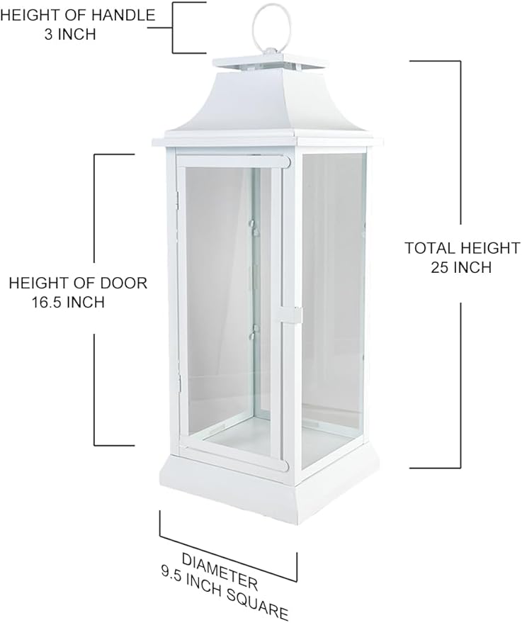 Serene Spaces Living White Hurricane Lanterns with Clear Glass Panels, Perfect for Home Decor, Parties & Events, Table Top Or Hanging Lantern for Indoor & Outdoor, Measure 25" Tall and 9.75" Diameter