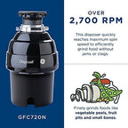 GE Disposall Continuous Feed 3/4 Horsepower Motor Garbage Disposer, Good for Grinding: Vegetable Peels & Small Bones, Easy Install Kit, Non-Corded, Recommended for 2-4 Person Homes, GFC720N