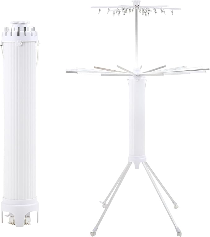 4-Legged Clothes Drying Rack Foldable,2 Tier Portable and Collapsible Space Saving Laundry Drying Rack with 4 Pulleys,Aluminum Dry Rack for Clothes