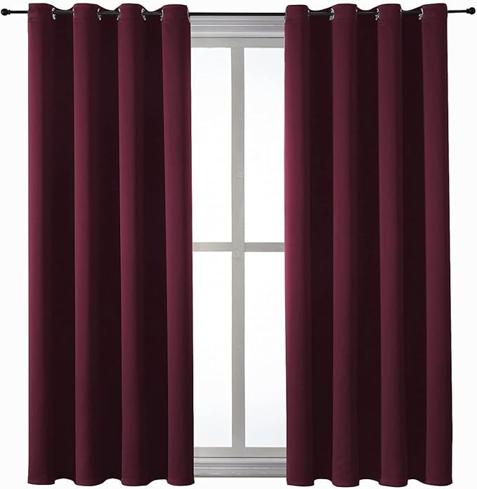 ChrisDowa Grommet Blackout Curtains for Bedroom and Living Room - 2 Panels Set Thermal Insulated Room Darkening Curtains (Burgundy Red, 52W x 45L)