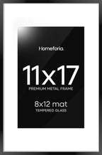 Homeforia 11 x 17 Picture Frame Black, High End Metal 11x17 Poster Frames with Mat 8x12 for Photo, 11 x 17 Black Frame Matted to 8 x 12 inch Print, 17x11 Thin Frame, Tempered Glass, Wall Kit, Set of 1