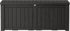 150 Gallon Outdoor Storage Box Waterproof Lockable Resin Deck Box Large, Patio Storage Bin for Pool Accessories Cushion Furniture, Garden Tools, UV-Resistant Outside Delivery Black