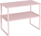 SONGMICS Cabinet Organizer Shelf, Set of 2 Kitchen Counter Shelves, Kitchen Storage, Spice Rack, Stackable, Expandable, Metal and Engineered Wood, Jelly Pink UKCS025S01