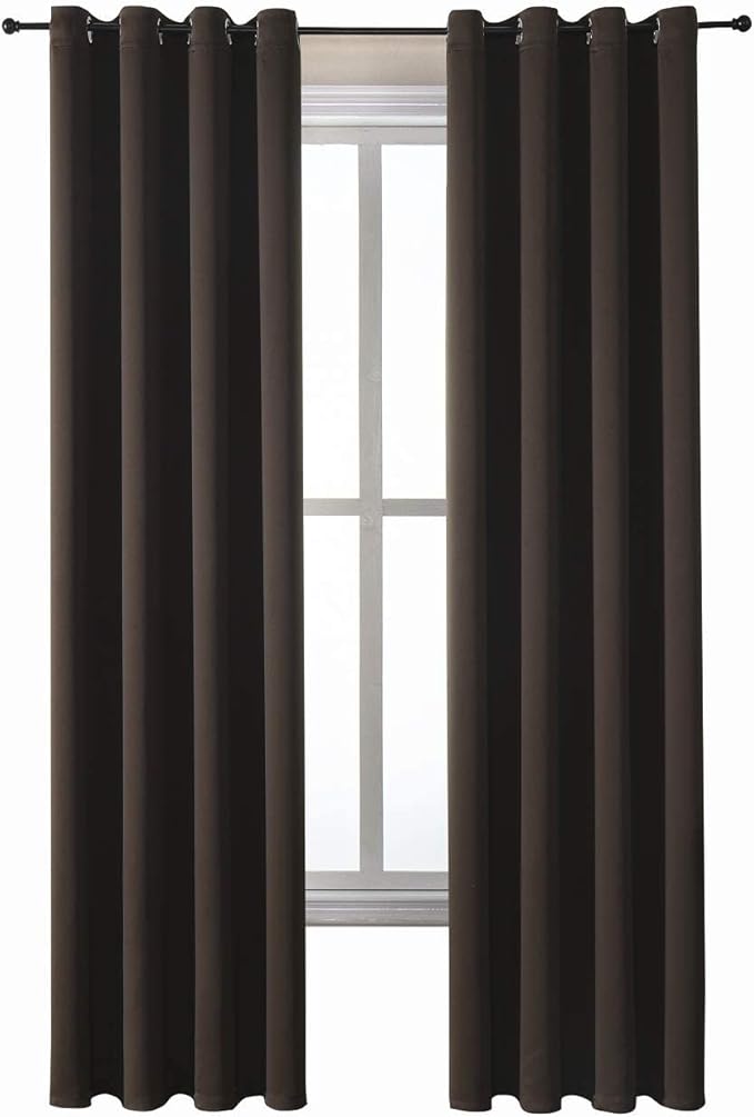 ChrisDowa Grommet Blackout Curtains for Bedroom and Living Room - 2 Panels Set Thermal Insulated Room Darkening Curtains (Brown, 52W x 84L )