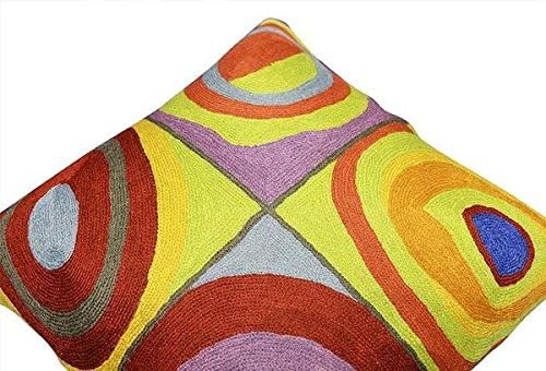 Kandinsky Modern Pillow Cover - Quadrate II | Mid Century Chair Cushions | Abstract Pillows | Contemporary Pillowcase | Modern Accent Pillows | Hand Embroidered Cushion | Wool Size 18x18