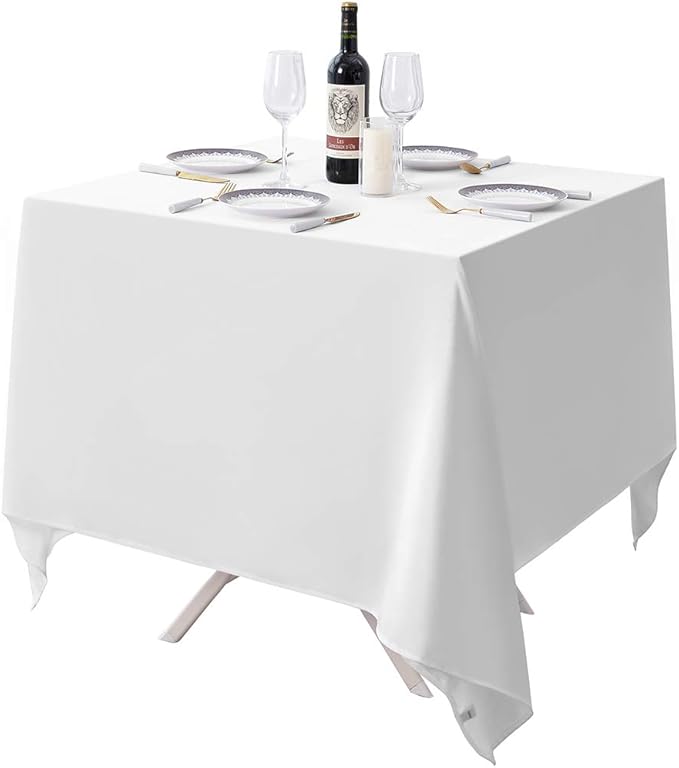 Surmente White Square Tablecloth-52x52 Inch Table Cloth for Small Square Tables,Washable Polyester Table Cover for Weddings, Banquets, or Restaurants