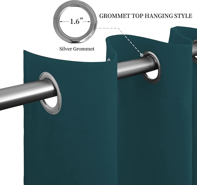 Easy-Going Blackout Curtains for Bedroom, Solid Thermal Insulated Grommet and Noise Reduction Window Drapes, Room Darkening Curtains for Living Room, 2 Panels (52x84 in,Peacock Blue)