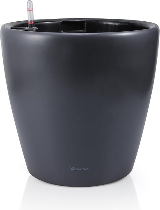 Dexceder 18x17 Self Watering Planter with Wheels Indoor Outdoor, Inner Pot Design, Thickened Large Floor Standing Flower Plant Pot with Water Level Indicator (Slate Gray Matte)