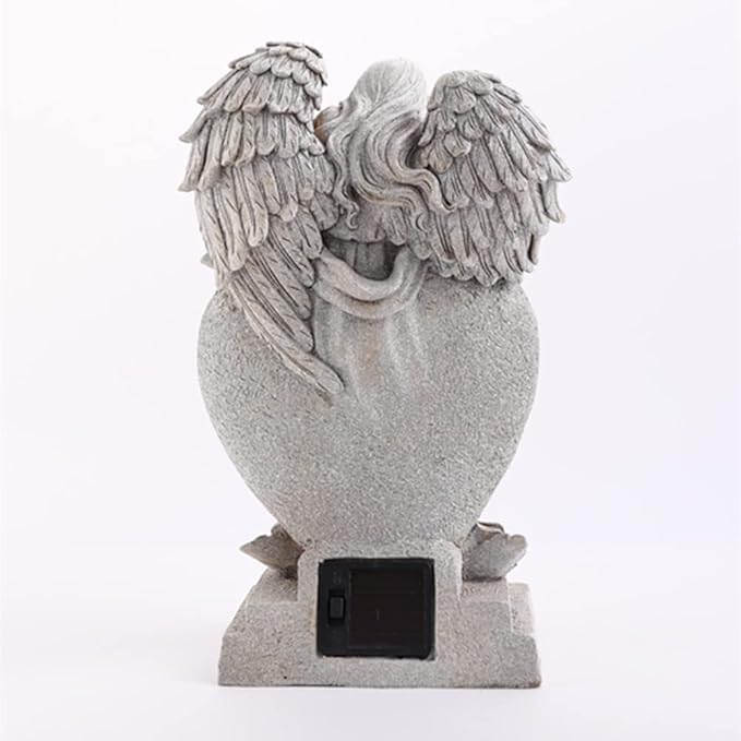 Garden Angel Statue with Cross Solar LED Light, Memorial Gifts for Loved Ones, Cemetery Grave Decorations