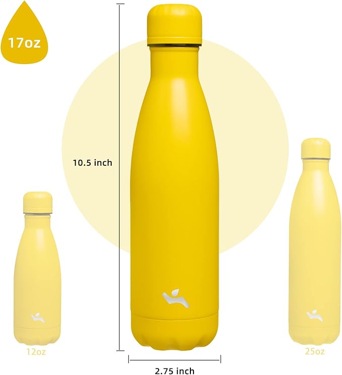 Insulated Water Bottles,17 oz Double Wall Stainless Steel Vacumm Metal Flask for Sports Travel,Yellow