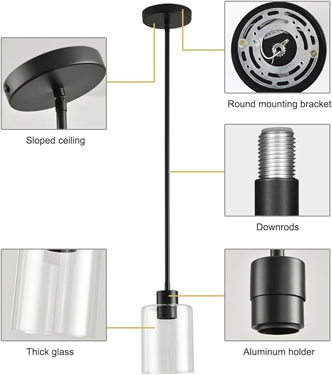 Black Pendant Lights Kitchen Island,Modern Farmhouse Glass Pendant Light,Light Fixture Kitchen Pendant Mini Hanging Light Fixture for Sink (1 Pack Black stem Rod)