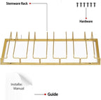 Wine Glass Rack - Under Cabinet Stemware Wine Glass Holder Glasses Storage Hanger 1 Pack Metal Organizer for Bar Kitchen 5 Rows Gold