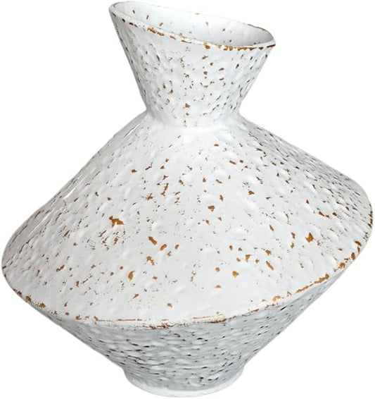 Cast Iron Decorative Vase, Dried Flower Rustic Vases, Wabi Sabi Vase for Modern Home Decor, Living Room, Shelf Decor, Enterway, Wedding, Office, Table, Bedroom, Kitchen, 8.86" H (White)