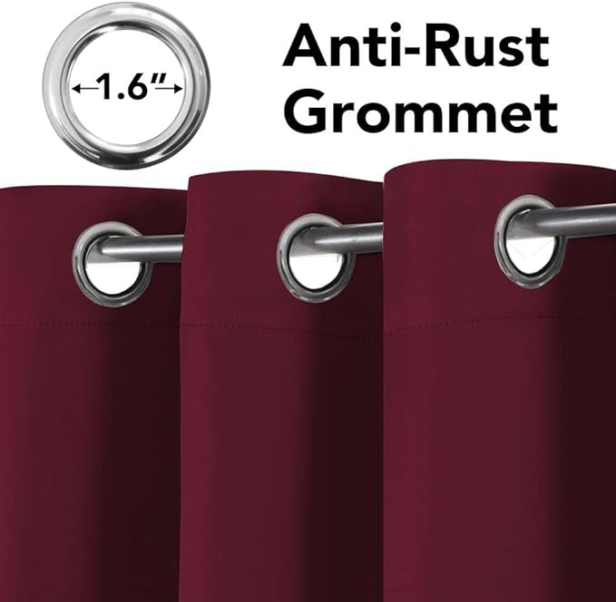 H.VERSAILTEX Christmas Curtains for Bedroom Thermal Insulated Room Darkening Living Room Curtains 63 Inch Long Grommet Privacy Protection Window Curtain Panels/Drapes for Nursery, 2 Panels, Burgundy