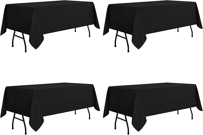 sancua 4 Pack Black Tablecloth 60 x 84 Inch, Rectangle Table Cloth for 4ft Tables - Stain and Wrinkle Resistant Washable Polyester Table Cover for Dining Wedding Banquet Party Buffet Restaurant