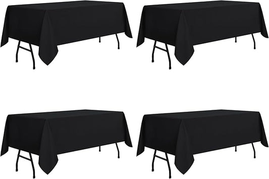 sancua 4 Pack Black Tablecloth 60 x 84 Inch, Rectangle Table Cloth for 4ft Tables - Stain and Wrinkle Resistant Washable Polyester Table Cover for Dining Wedding Banquet Party Buffet Restaurant