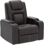 CANMOV Electric Power Recliner Chair with USB Ports and Cup Holders, Breathable Leather Home Theater Seating with Hidden Arm Storage (Brown)