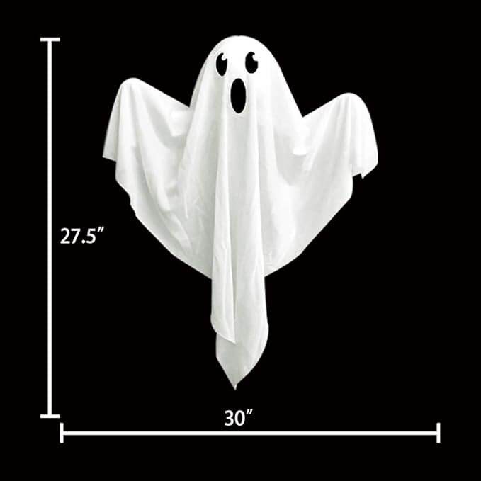 4 Pack Halloween Hanging Ghosts with LED Lights, 27.5 Inch Light Up Ghost Decorations for Indoor Outdoor, Lawn Yard Tree Hanging Halloween Ornaments, Spooky Lighted Party Supplies