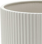 Amazon Basics Assorted Sizes Fluted Ceramic Round Indoor Outdoor Planters with Drainage, Set of 3, Modern Design, 6 inch, 8 inch, 10 inch, White