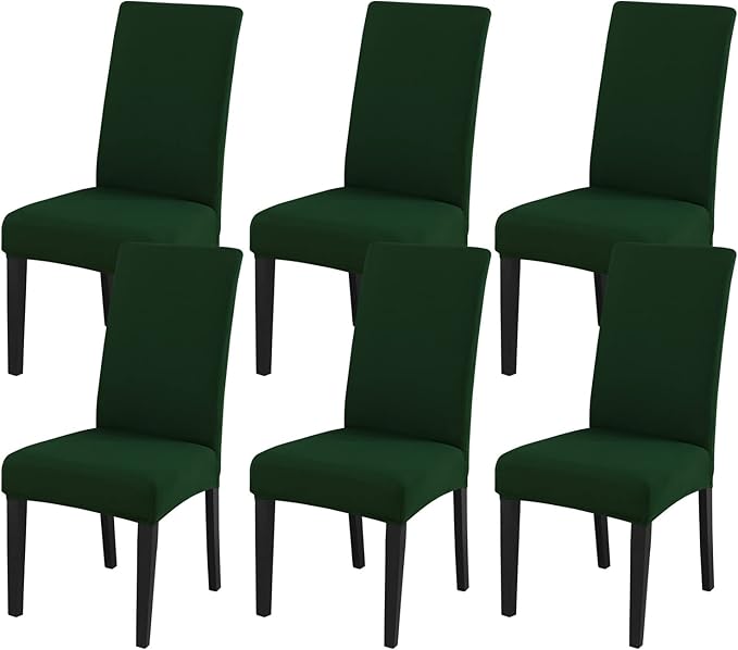 JQinHome Chair Covers for Dining Chairs, High Stretch Removable Washable Chair Protector Cover Set of 6, Chair Slipcovers for Dining Room, Kitchen,Home Party,Wedding Ceremony(Hunter Green, 6PC)