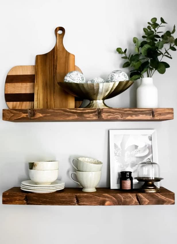 joelsantiques 30 Inch Wooden Floating Shelves for Wall - 30x9x2 in - Made of Natural Wood - Long Heavy Duty Rustic Wall Shelves for Bedroom - Perfect for Living Room, Kitchen - Medium Brown